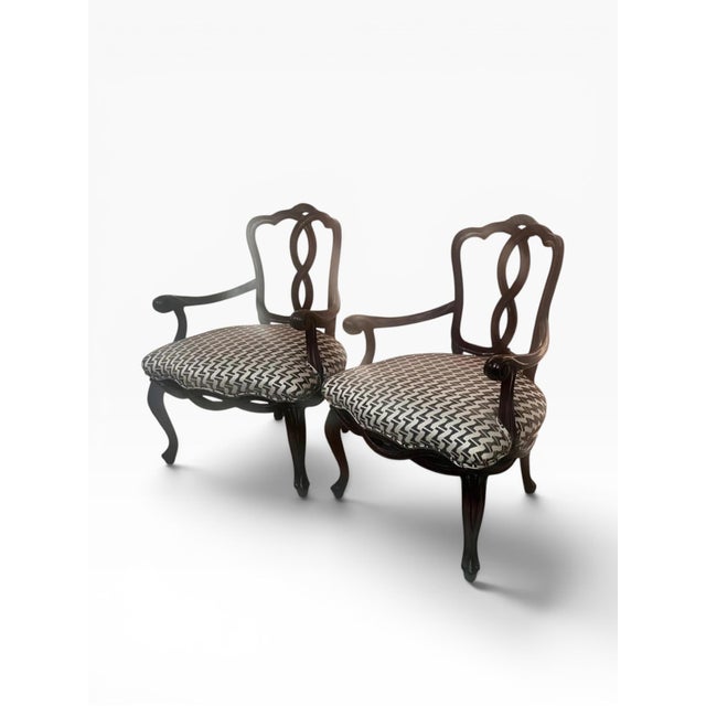 French 1990s William Switzer Sculptural Loop Back Accent Armchairs — A Pair For Sale - Image 3 of 11