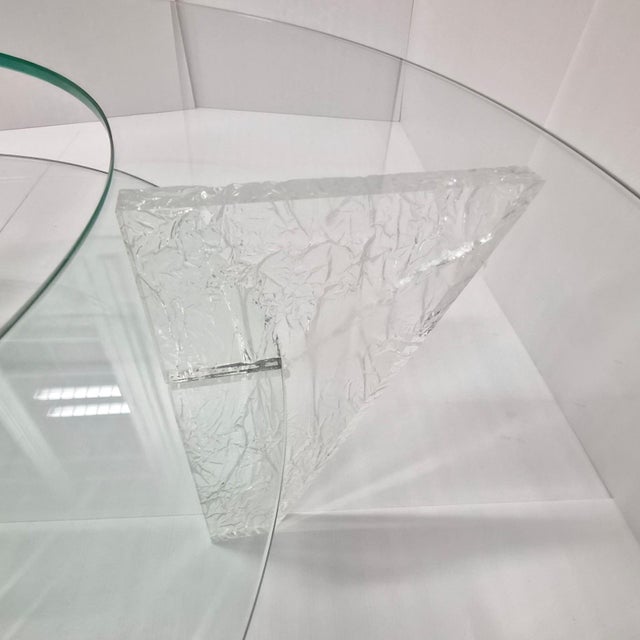 Vintages Round Coffee Table in Textured Acrylic Glass and Glass by Jeannot Cerutti, 1980s For Sale - Image 9 of 13