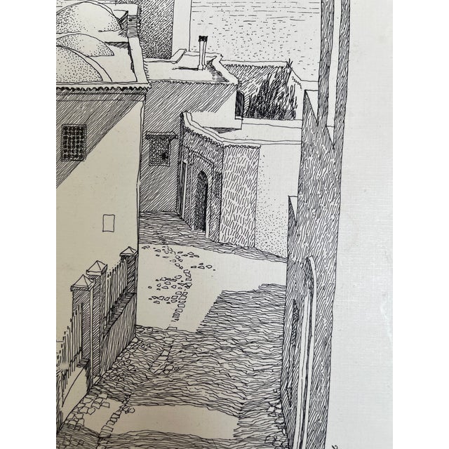 Drawing/Sketching Materials Vintage 1971 Tunis Tunisia Architectural Ink Drawing by K. Winnenberg, Street Scene Artwork For Sale - Image 7 of 9