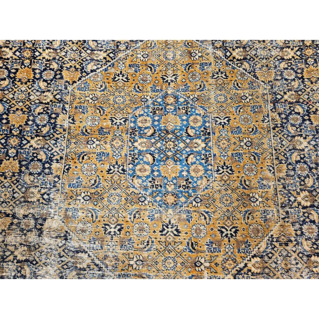Vintage Persian Tabriz Rug, Hand-Knotted Wool, Herati Geometric Pattern, Navy & Camel, 10x13 For Sale - Image 10 of 13