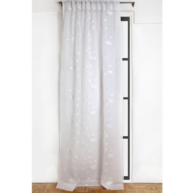 Indian Liana 54" X 84" White Applique Curtain For Sale - Image 3 of 7