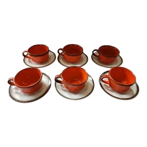 Circa 1960 12 Piece Metlox Poppytrail Red Rooster Coffee Cup & Saucer Set #2