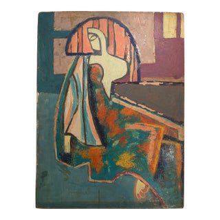 Mid-Century Modernist Cubist Portrait Woman, Unsigned, Hand-Sketched Verso For Sale