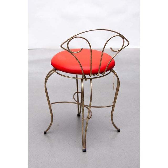 Mid-Century Modern Brass Vanity Chair with Red Leather Seat, France, 1950 For Sale - Image 6 of 10