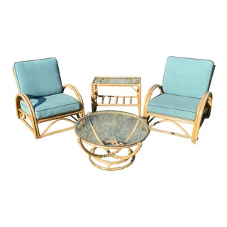 1980s Bamboo and Rattan Outdoor Patio Furniture Set- 4 Pieces For Sale