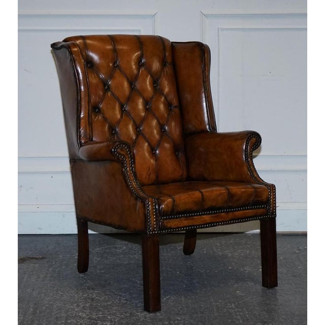 Set of Chesterfield Wingback Armchairs in Hand Dyed Brown Leather, 1960s For Sale - Image 15 of 18
