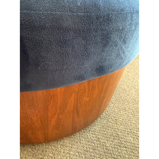 West Elm Drum Shaped Storage Ottoman, Sapphire For Sale - Image 12 of 12