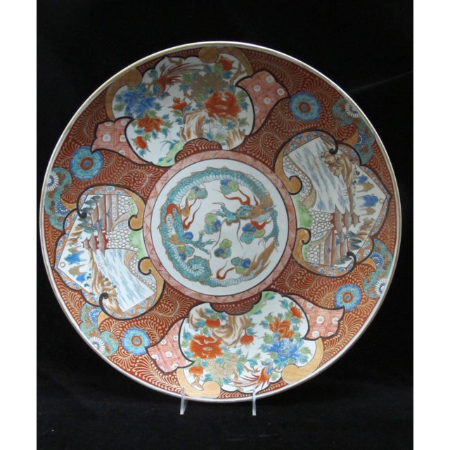 Japanese Imari Flower Bird Dragon Pagoda Porcelain 18" Charger Plate Bowl For Sale - Image 11 of 11