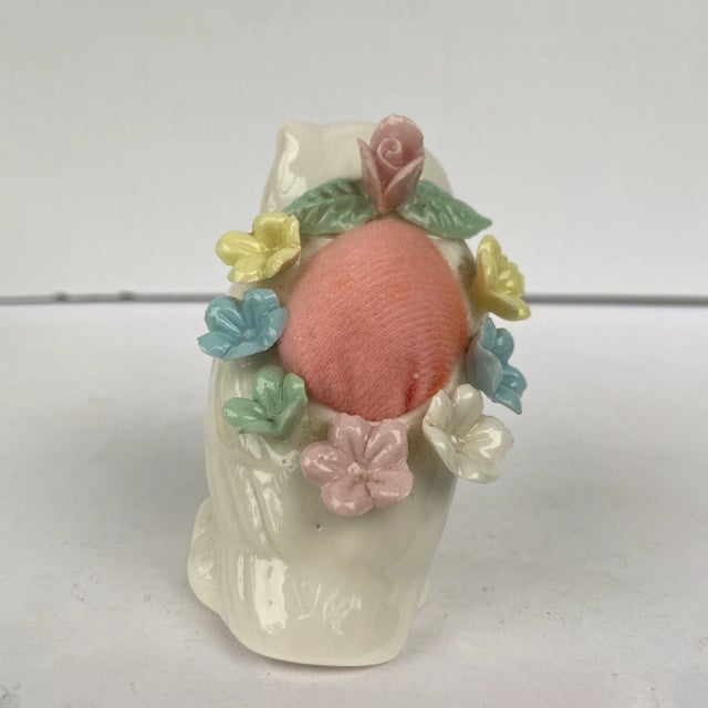 White Vintage Mid 20th Century China Owl Pincushion For Sale - Image 8 of 11