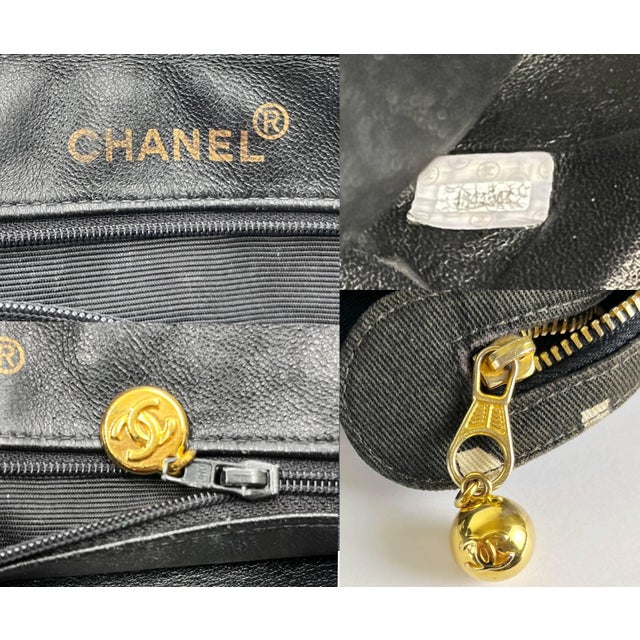 2000 - 2009 Chanel Vintage White Logo Black Canvas Tote Bag For Sale - Image 5 of 5