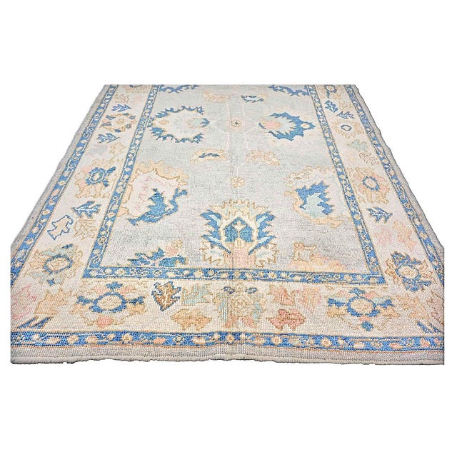 21st Century Turkish Oushak 5X7 Gray, Ivory & Slate Blue Handmade Area Rug #1144211 For Sale - Image 4 of 13