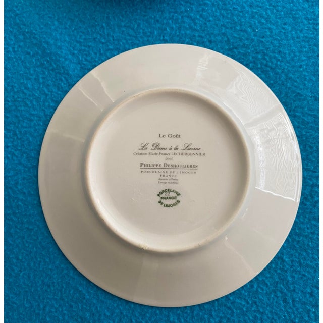 Burnt Orange Late 20th Century Philippe Deshoulieres Dame a La Licorne Canape Plates - Set of 6 For Sale - Image 8 of 8