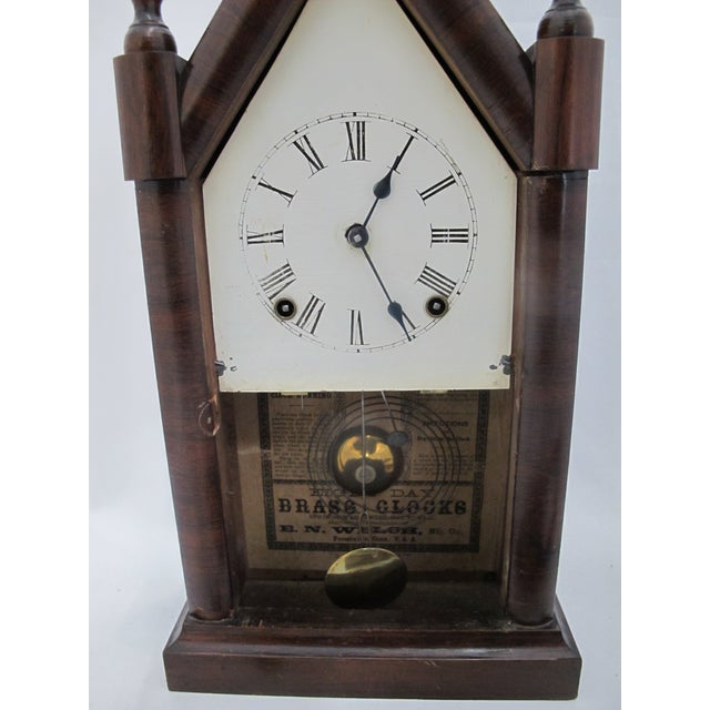 Antique American, E.N. Welch, Forestville, CT, gothic steeple mantel clock. Eight day wind up clock with key, in working...