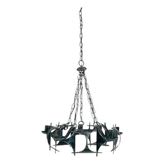 1970s Brutalist Modernist Wrought Iron Chandelier With Geometric Design For Sale