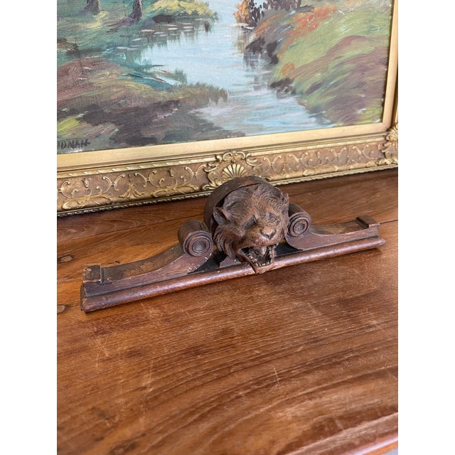 Wood Antique Hand-Carved Wooden Architectural Fragment With Lion Head Motif For Sale - Image 7 of 9
