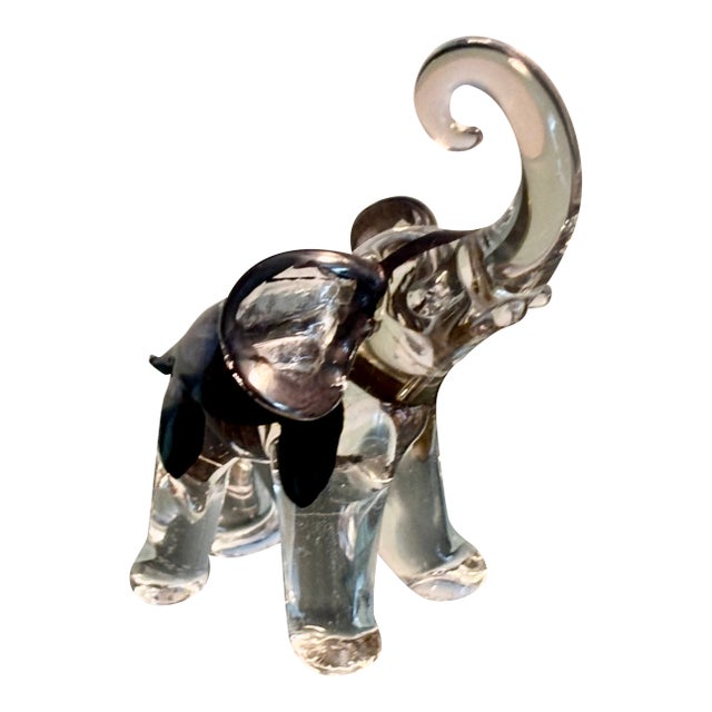 Vintage Glass Silver Color Petit Elephant For Sale
