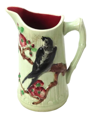 Antique French Bird & Branch Majolica Pitcher by Choisy Le Roi Faience Factory