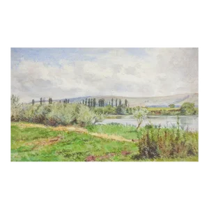 1890 French Plein Air Riverside Landscape Watercolor Painting