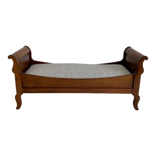 Mahogany Small Dog Bed W/ Ticking Slipcover For Sale