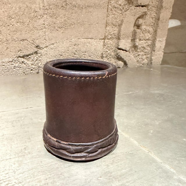Vintage Brown Leather Dice Cup After Paul Dupré-Lafon For Sale In San Diego - Image 6 of 12