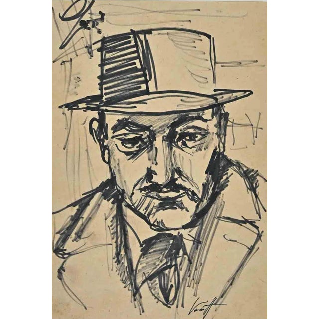 Georges Vernotte, Portrait, Original Pen Drawing, 1950s For Sale
