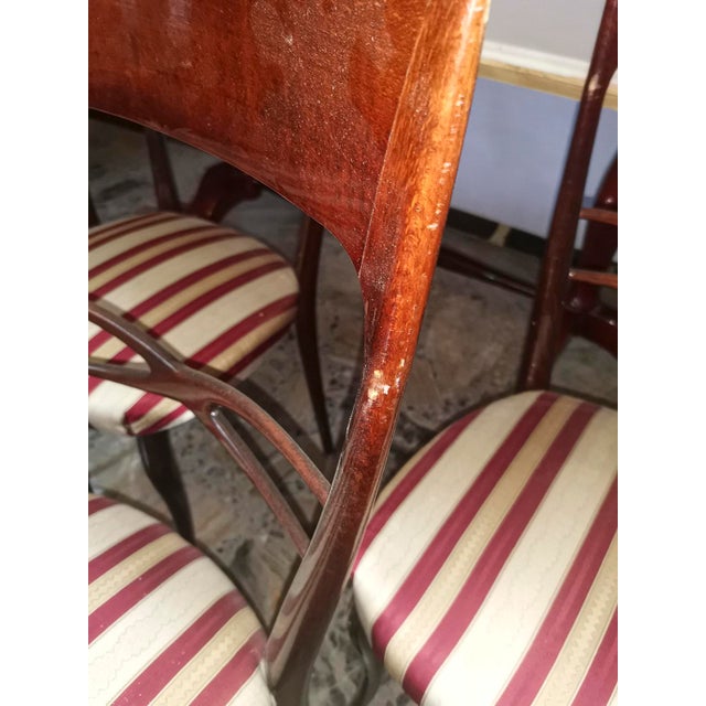 Red Chairs in Wood and Cream & Burgundy Fabric, 1960s, Set of 6 For Sale - Image 8 of 18