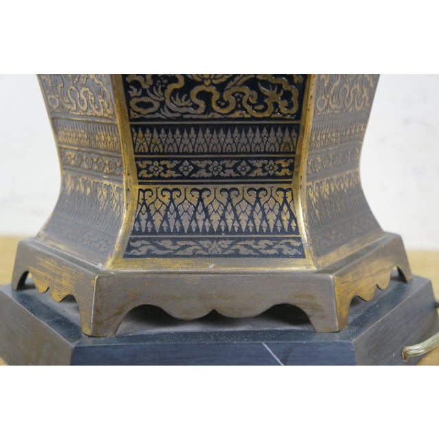 Mid 20th Century Mid Century Modern Enameled Brass Thai Dancing Figures Table Lamp 36" For Sale - Image 15 of 17