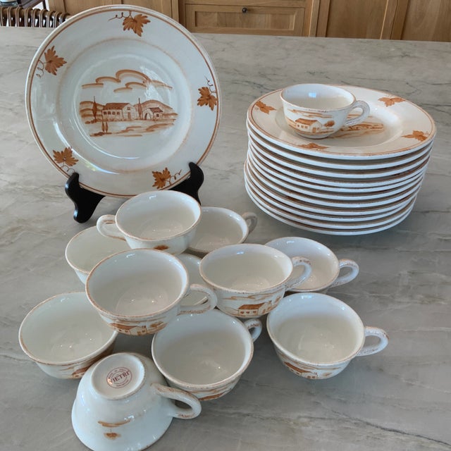 Ivory Vietri Bramasole White and Burnt Orange Flat Coffee Cups Made in Italy, Discontinued - Set of 12 For Sale - Image 8 of 9