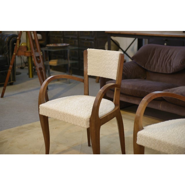 Bridge Chairs in Walnut and Ecru Boucle Fabric, 1930s, Set of 2 For Sale - Image 12 of 13