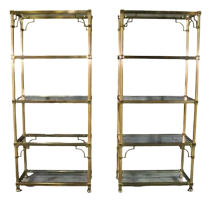 Pair of Jansen Style Etageres With Reeded Brass and Glass