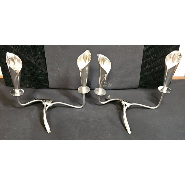 VTG Hans Jensen Silverplate Calla Lily Taper Candle Holders Denmark For Sale In Jacksonville, FL - Image 6 of 11