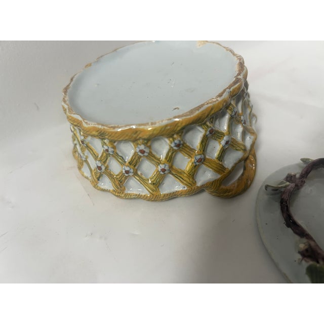 Polychrome Earthenware Butter Dish with Two Handles For Sale - Image 11 of 13