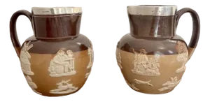 Harvest Jugs with Silver Rims from Doulton Lambeth, 1880s, Set of 2