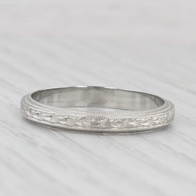 1920s Art Deco Wheat Etched Band 18k White Gold Size 11.25 Wedding Ring For Sale - Image 4 of 8