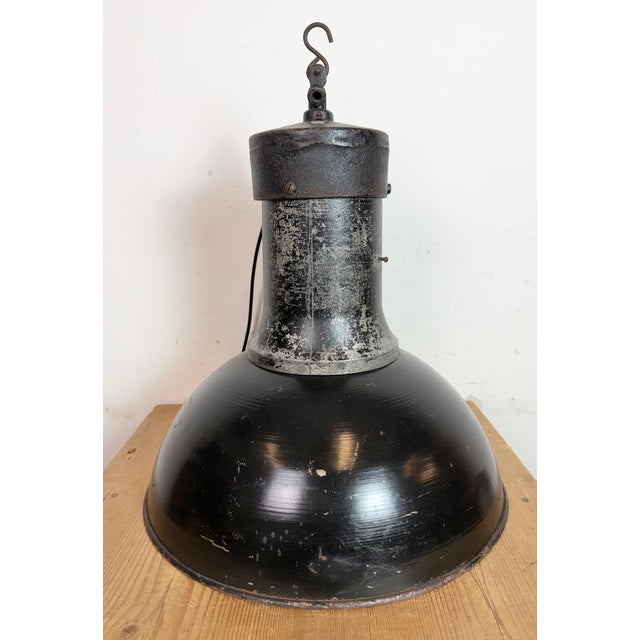 Large Industrial Black Factory Pendant Lamp with Cast Iron Top from Elektrosvit, 1950s For Sale - Image 15 of 18
