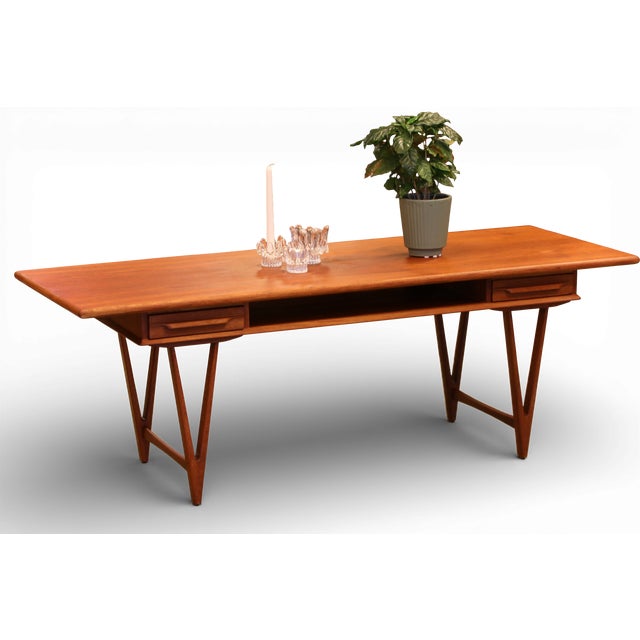 Brown Coffee Table in Teak with Drawers and Magazine Rack by EW Bach, 1960s For Sale - Image 8 of 18
