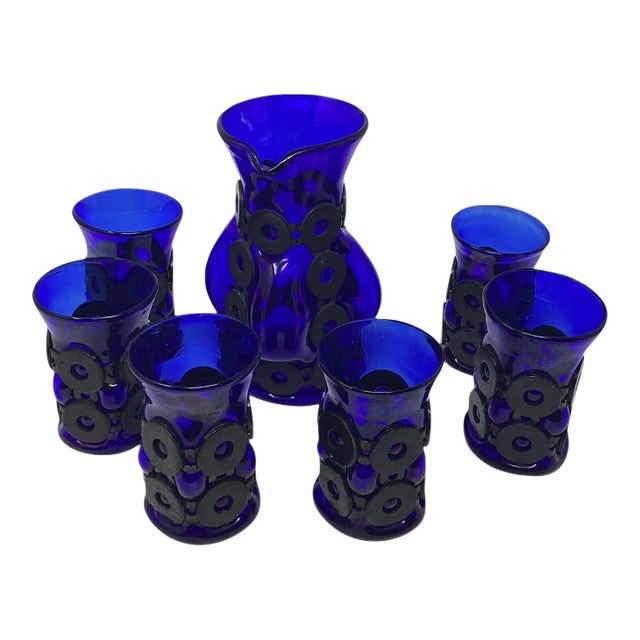 Felipe Deflinger Brutalist Mid Century Cobalt Blue Caged Cocktail Set For Sale