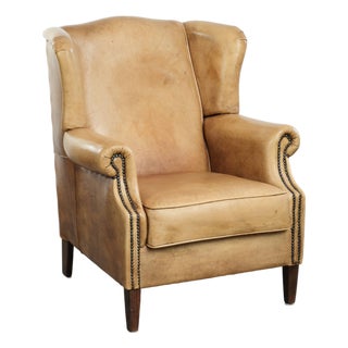 Wing Chair in Light Cowhide Leather For Sale