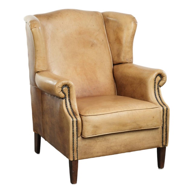 Wing Chair in Light Cowhide Leather For Sale