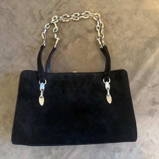 Contemporary 1980s Black Cut Velvet and Silver Plated Hardware Italian Evening Bag For Sale - Image 3 of 15