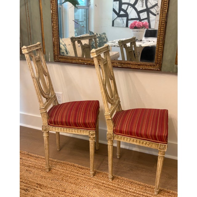 Late 19th Century Louis XVI Style Painted Lyre Back Chairs - A Pair For Sale In Little Rock - Image 6 of 17