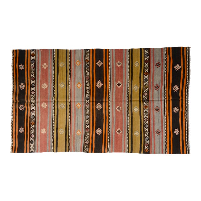 Mid 20th Century Geometric Medallion Flatweave Kilim For Sale