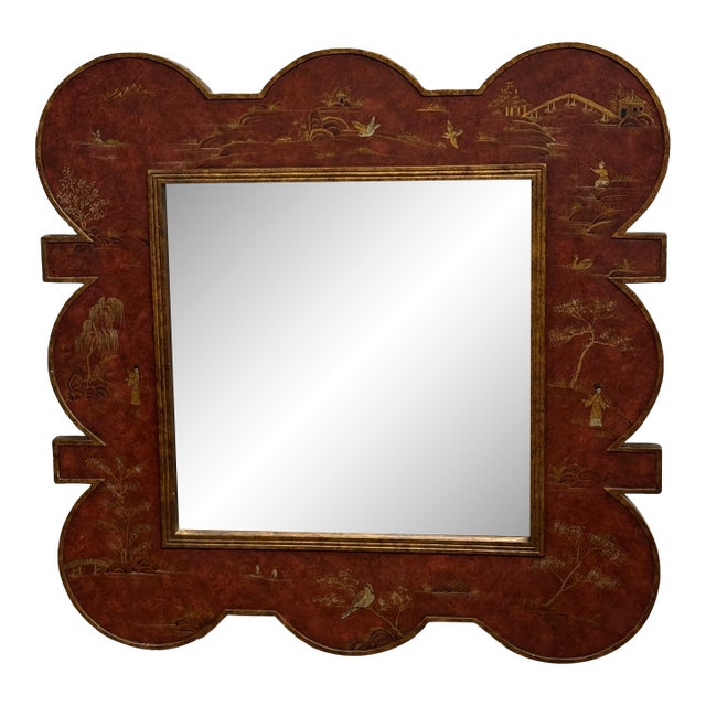 Chinoiserie Lacquer Wall Mirror, Late 20th Century For Sale