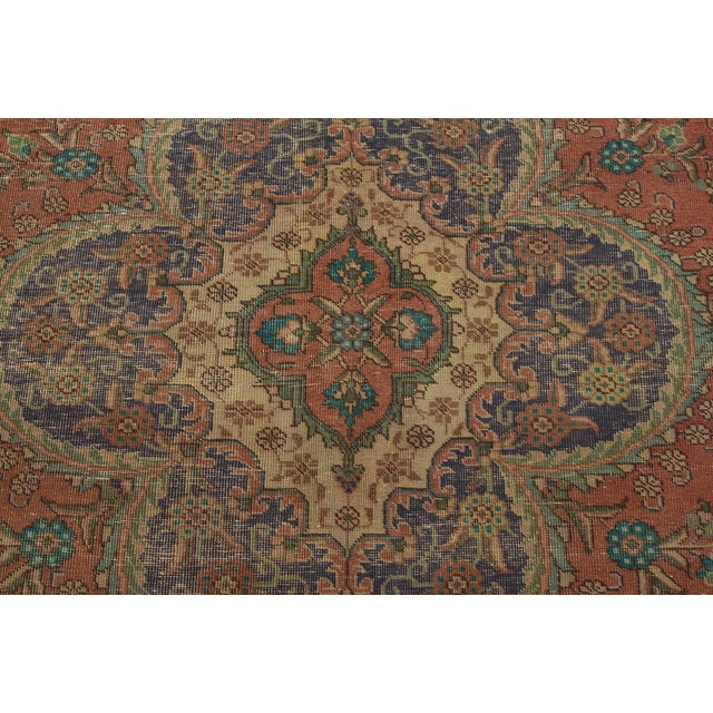 Tabriz Rug 9’8” X 12’10” Pink Wool Vintage Distressed Hand-Knotted Carpet For Sale In Philadelphia - Image 6 of 15