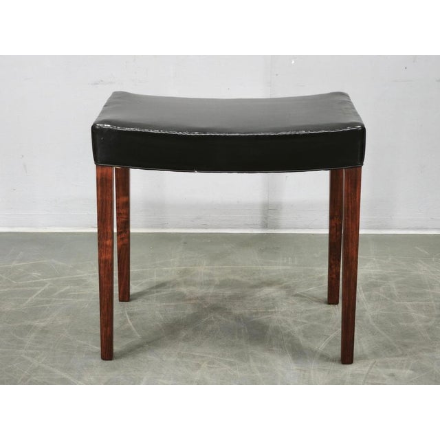Mid-Century Danish Modern Wood and Black Leather Stool, 1960s For Sale - Image 3 of 12