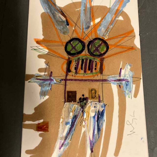 Original painting/collage/drawing on mat board signed bottom right 10 x 15.5 unframed