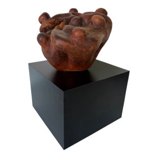 1980’s Vintage Hand-Carved Burlwood Abstract Sculpture on Black Laminate Base For Sale