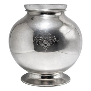 Swedish Art Deco Nickel Silver Vase with Glass Insert attributed to GAB, 1940s For Sale