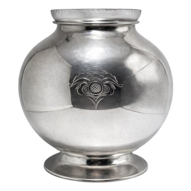 Swedish Art Deco Nickel Silver Vase with Glass Insert attributed to GAB, 1940s For Sale