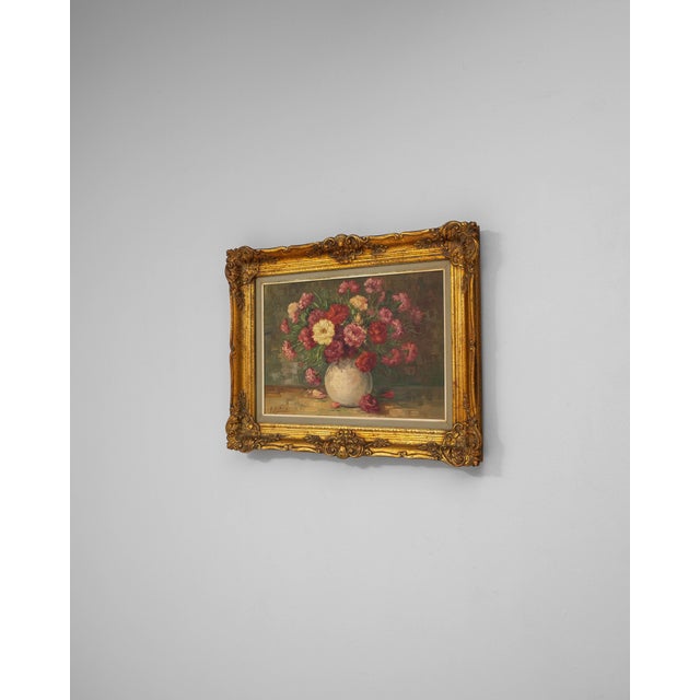 20th Century Belgian Still Life Bouquet Painting in Wooden Frame For Sale - Image 16 of 18